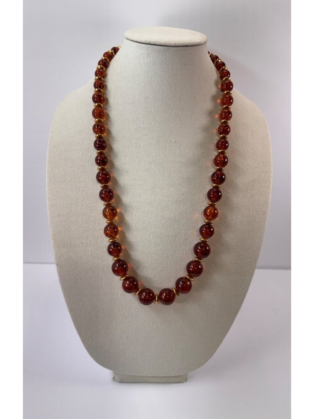 Napier Faux Tortoiseshell Bead Necklace Gold Tone Graduating 29”